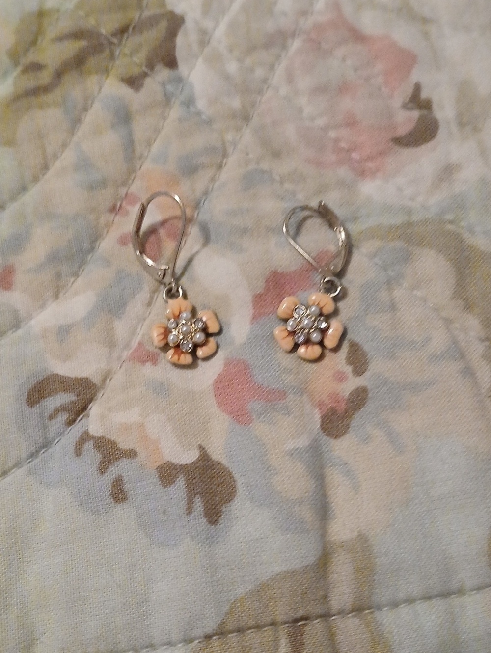 Floral Peach Crystal Drop Earrings - Women Jewelry